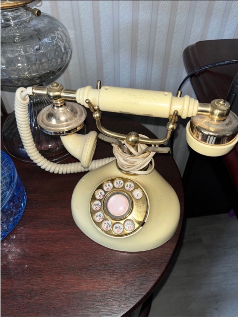 Vintage Cream and Gold Rotary Telephone by Vintage
